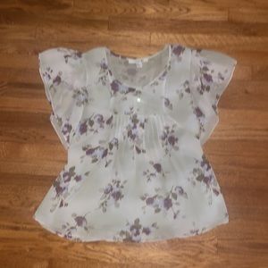 Light green and purple floral print top